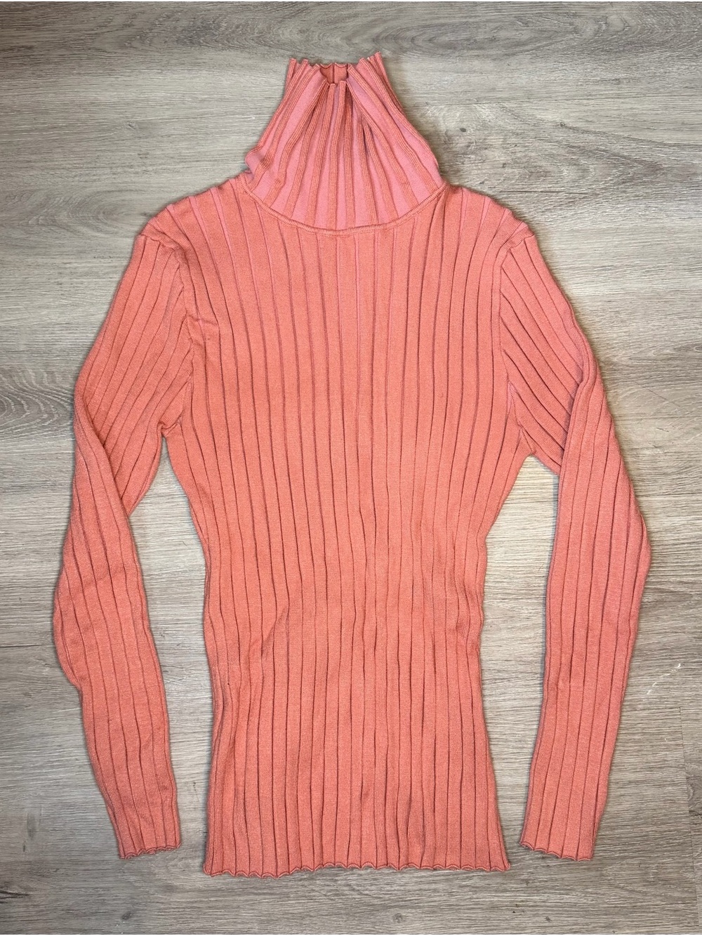 Ribbed Turtleneck Sweater - Coral Pink